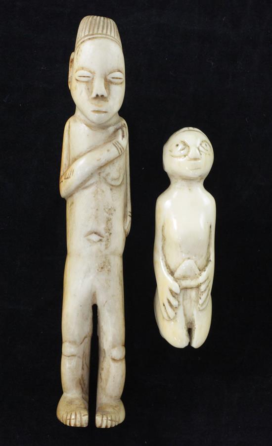 Two 19th century African Chokwe ivory Tephele or divination figures, 3.5in.